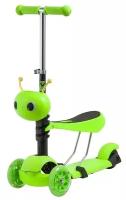 Самокат Novatrack Disco-kids Saddle для детей, трансформер, свет. колеса PU 120*90мм зеленый