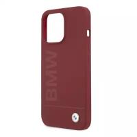 Чехол BMW Liquid Silicone case tone on tone metal logo для iPhone 13 ProMax, красный