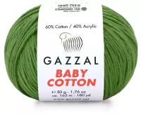 Пряжа Gazzal Baby Cotton (Газзал Беби Коттон) - 2 мотка Олива (3449) 60% хлопок, 40% акрил 165м/50г