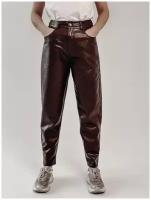 BUN / Брюки кожаные с карманами женские свободные прямые не Армани зауженные классические из кожи штаны