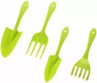 Набор садовых инструментов лопатка, совок для пересадки, грабельки и вилка для рыхления, цвет: салатовый, 4 предмета