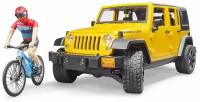 Внедорожник Bruder Wrangler Rubicon Unlimited c велосипедистом и фигуркой 02-543 1:16, 17 см, желтый