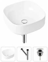 Комплект 3 в 1 Lavinia Boho Bathroom Sink 21520242: накладная фарфоровая раковина 40 см, металлический сифон, донный клапан