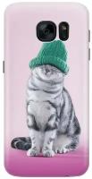 GOSSO Ультратонкий силиконовый чехол-накладка для Samsung Galaxy S7 с принтом "Кот в зеленой шапке"