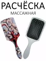 Расческа для волос массажная Hair Care с принтом "Красная морская звезда" белая