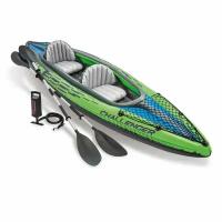 Лодка надувная INTEX CHALLENGER K2 KAYAK, 2 мест. + ручной насос, алюминиевые весла, сетка для аксессуаров