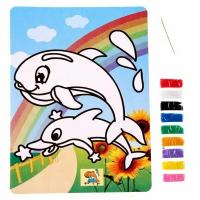 Фреска с цветным основанием "Дельфины", 9 цветов песка