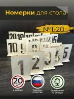 Набор номерков для столов комплект на 20 столов в натуральном цвете