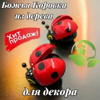 Божья коровка из дерева для декора, комплект 2 шт