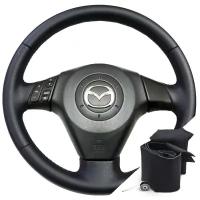 Оплетка для руля Mazda 3 BK (2003-2009) для замены штатной кожи руля - черная нить