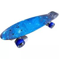 Пенни Борд 22 светится В темноте Голубой на белых колесах Penny Board 22 Fish