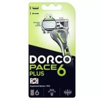 Бритвенный станок Dorco PACE6 Plus (1 станок, 2 кассеты), 6 лезвий + лезвие-триммер, плав. головка, крепление PACE