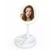 Косметическое двустороннее зеркало Goodly My Foldaway Mirror для макияжа, с подсветкой и х10 увеличением