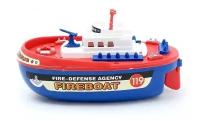 Детский корабль "Пожарная лодка", работает от батареек, брызгает водой (1 шт.)
