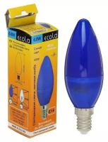 Светодиодная лампа Ecola candle LED color 6,0W 220V E14 Blue свеча Синяя матовая колба 103x37 C4TB60ELY