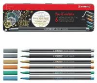 Фломастеры в металлическом футляре STABILO Pen 68 Metallic, 6 цветов