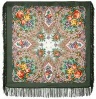 Платок шерстяной Павловопосадские платки 1706 Весенние зори 9, зеленый, 89 х 89 см