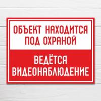 Табличка "Объект находится под охраной Ведется видеонаблюдение", 27х20 см, ПВХ