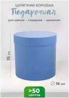 Коробка подарочная шляпная, круглая, диаметр 16 см, высота 15 см, голубой