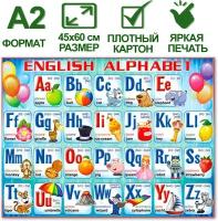 Обучающий плакат "Английский алфавит", формат А2, 45х60 см, картон, 1 шт