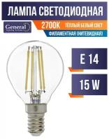 General филамент Шар E14 15W 2700K 2K 35x98 (нитевидная) прозр.GLDEN-G45S-15-230-E14-2700 661428