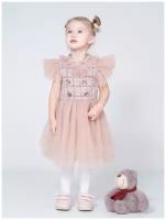Платье для девочки праздничное нарядное Снолики жаккард-фатин, бежевый р-р 92