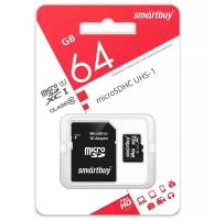 Карта памяти SmartBuy microSDHC (64 GB) 10 класс + адаптер SD