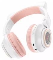 Беспроводные полноразмерные наушники с ушками Borofone BO18 Cat ear (белый/розовый)