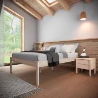 Кровать двуспальная высокая деревянная 160x200 см из массива берёзы Hansales, каркас с ортопедическим реечным дном, без изголовья
