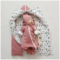 Демисезонный трикотажный детский комплект для новорожденного 62 размер (от 0-3мес), 3 предмета, розовый