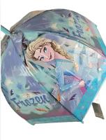 Зонт - трость прозрачный/ Детский зонтик от дождя GALAXY, полуавтомат, складной, арт. С-544, (холодное сердце) голубой