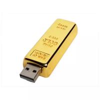 Металлическая флешка в виде слитка золота (64 Гб / GB USB 2.0 Золотой/Gold Gold_bar Флешнакоптель Gold bar для гравировки логотипа)