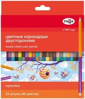 Цветные карандаши для школы 24 цвета, двусторонние трехгранные / Набор цветных карандашей для рисования школьный Гамма "Мультики"