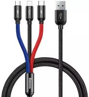 Кабель Baseus Three Primary Colors 3-in-1 Cable USB - Micro USB + Lightning + Type-C 3.5A 1.2m Black (CAMLT-BSY01)