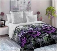 Постельное белье 1,5-спальное Перкаль "Тишина ночи 1 фиолетовый с серым арт 1250ПН" (цветы)