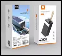 Портативный аккумулятор 40000 mah Power Bank + Фонарь / 2USB + Type-C + Micro / Black