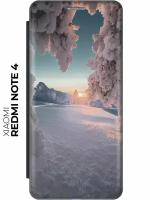 Чехол-книжка Заснеженные ветви на закате на Xiaomi Redmi Note 4 / Note 4X / Сяоми Редми Ноут 4 / Ноут 4Х черный