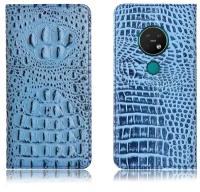 Чехол-книжка MyPads Premium для Nokia 7.2/ Nokia 6.2 из натуральной кожи с объемным 3D рельефом спинки кожи крокодила роскошный эксклюзивный синий