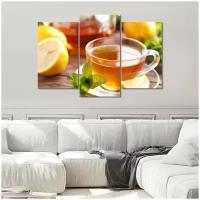 Модульная картина/Модульная картина на холсте/В спальню/На кухню/В подарок - чай с лимоном 90х60 см