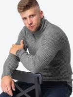 Вязаный свитер мужской в рубчик однотонный HappyFox, HFTN26 размер 52, цвет серый