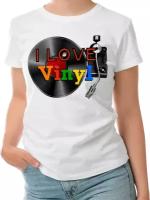 Женская футболка «I LOVE VINYL (Я люблю винил)» (M, белый)