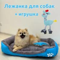 Голубая лежанка для собак мелких пород и кошек + игрушка с канатами