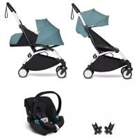 YOYO2 BABYZEN Коляска 3 в 1 с люлькой Newborn Pack, Aqua, Белая рама