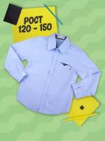 Рубашка для мальчика школьная классическая однотонная голубая (размер 120)
