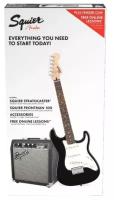 Fender Squier Stratocaster® Pack, Laurel Fingerboard, Black, Gig Bag, 10G комплект: электрогитара (черная) + комбо 10 Вт + аксессуары