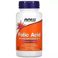 Таблетки NOW Folic Acid with Vitamin B-12, 80 г, 250 шт