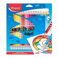 Цветные карандаши с ластиком, пластиковые, 24 цвета MAPED COLOR'PEPS OOPS картон футляр