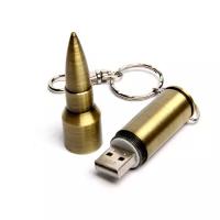 Металлическая флешка для нанесения логотипа патрон АК-47 (16 Гб / GB USB 3.0 Бронзовый/Bronze Bullet1 Оригинальный подарок на 23 февраля 2022 пуля)