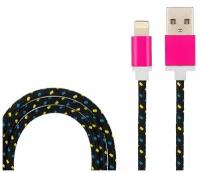 USB кабель для iPhone 5/6/7 моделей, шнур в тканевой оплетке черный REXANT {18-4245}