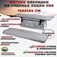 Мягкие накладки на сиденья (банки) лодки пвх (2шт.) GAOKSA 70х24х4 см, серый комплект с сумкой пвх